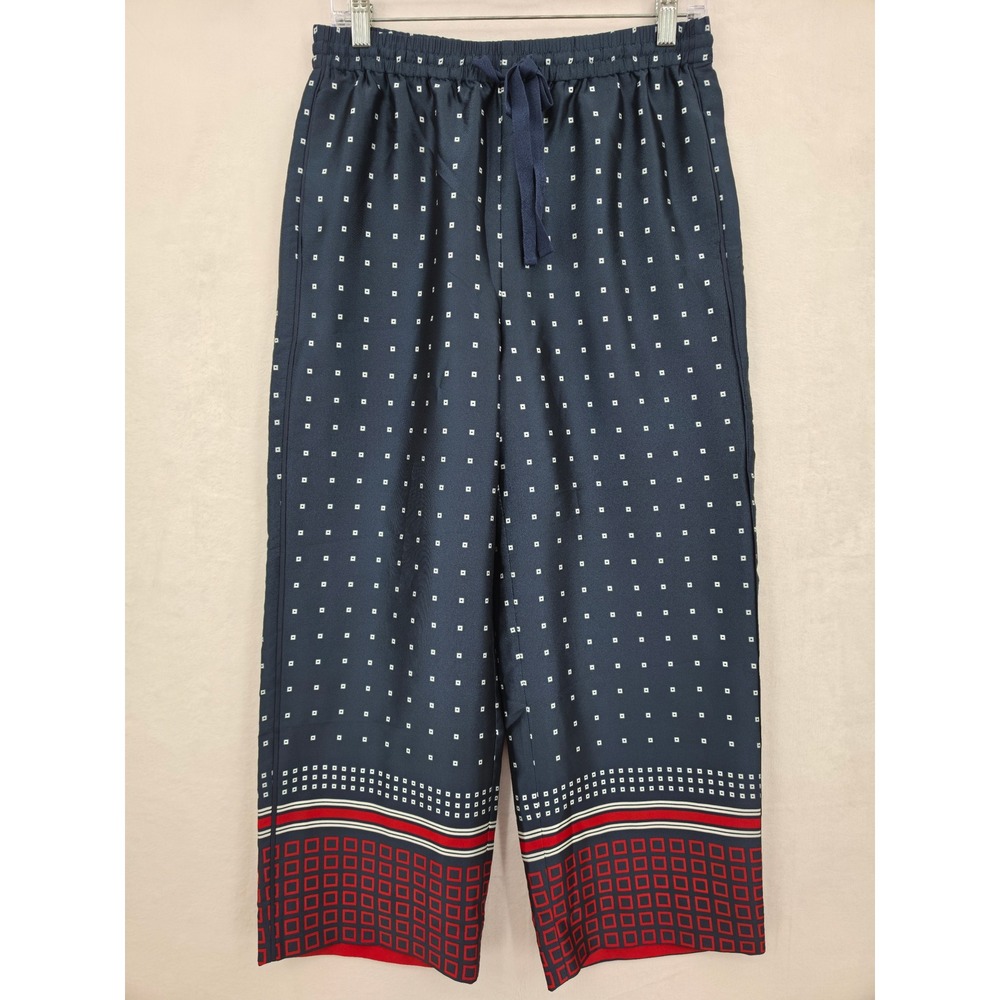 NWT J Crew Relaxed Pants in Ratti Geometric Twill Pull On Navy Foulard Cropped 6